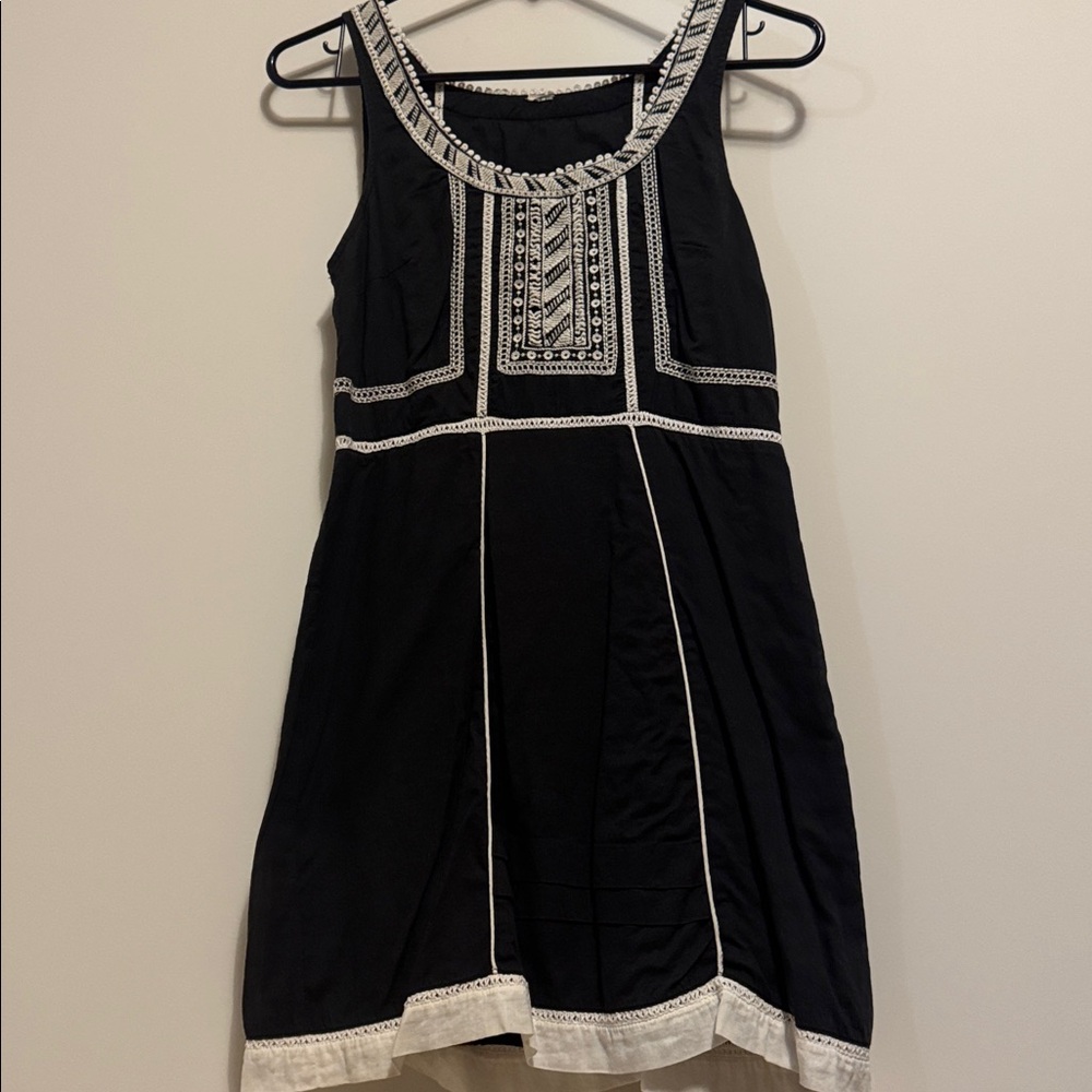 Vintage Free People Black and White Embroidered Dress XS